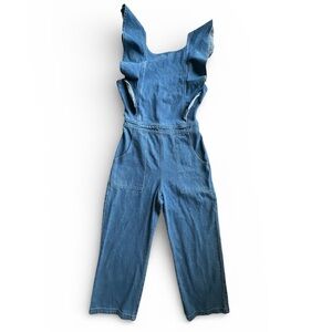 Sugar+lips blue Denim open back Jumpsuit with Ruffle Sz S